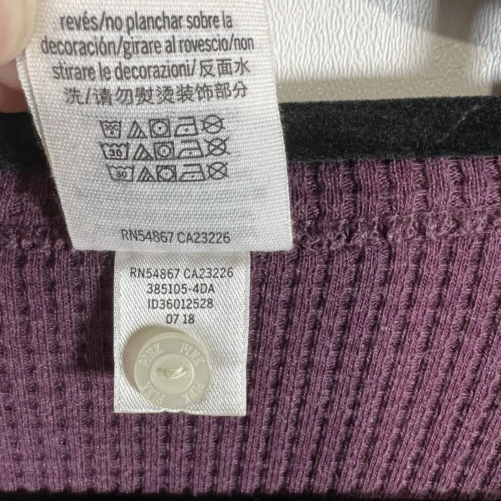 Victoria's Secret Purple Sleepwear Thermal Waffle Shirt Henley‎ Women’s Size L